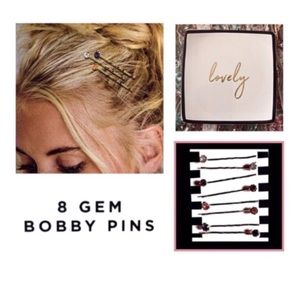 NWOT Gem Bobby Pins + "Lovely" Ceramic Ring Dish